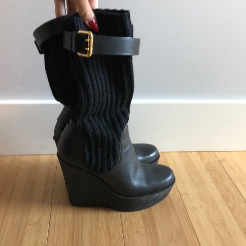 Gucci Lockhart Wedge Ankle Boots Leather & Knit